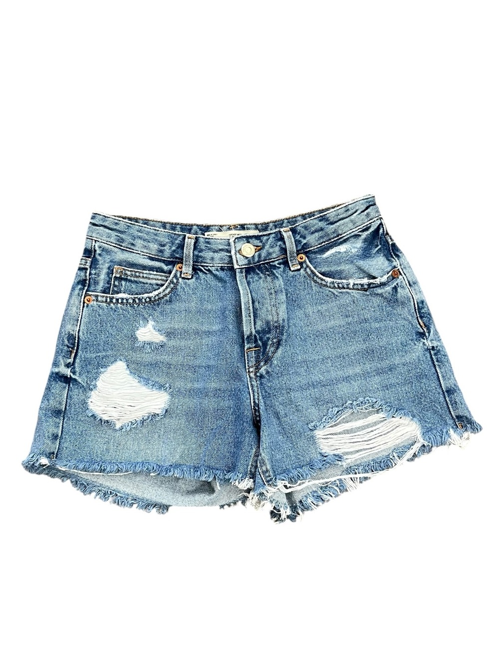 Topshop Moto Ashley Distressed Denim Shorts Raw Hem Blue Size 6